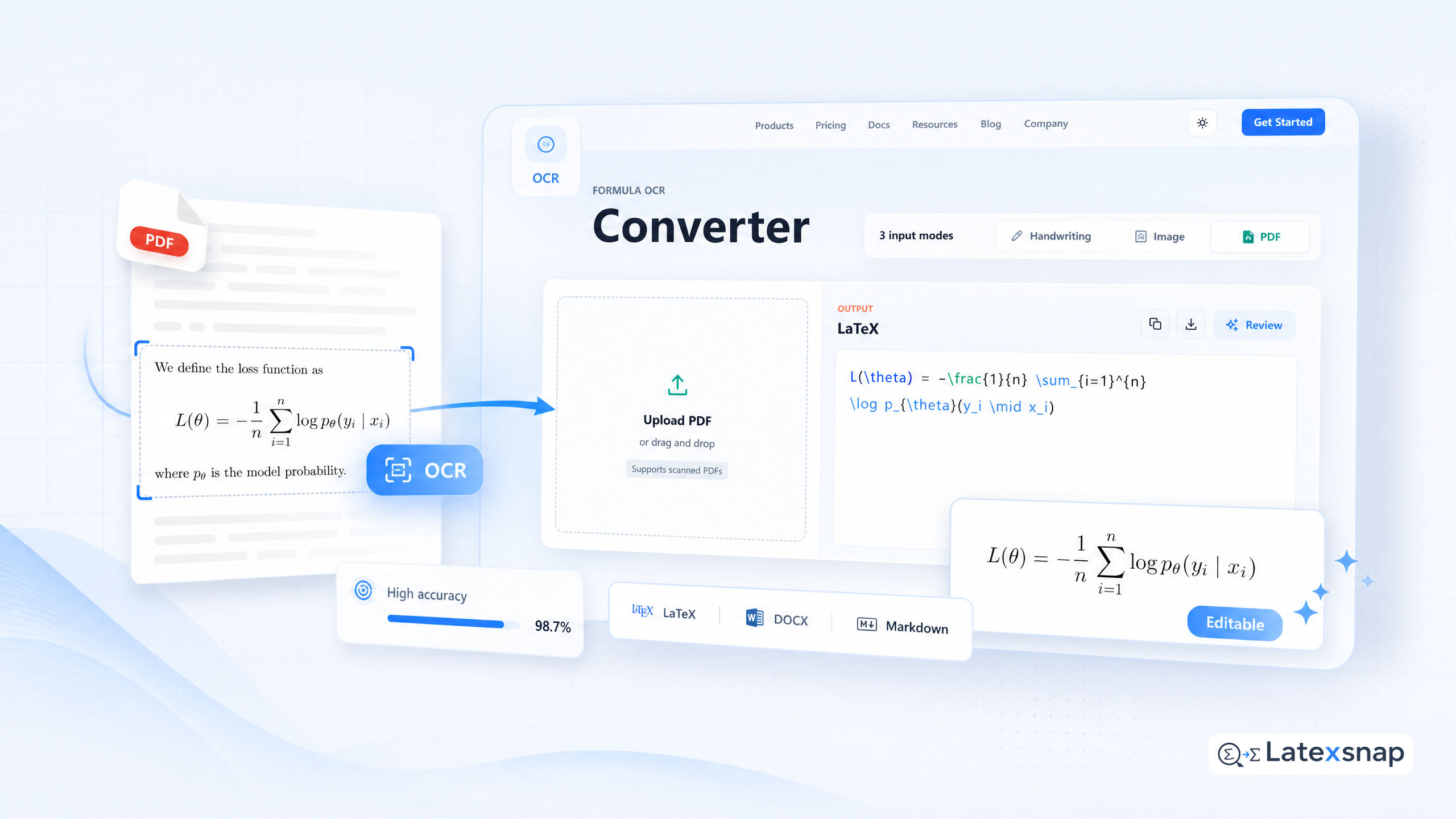 Convert Whole PDFs to LaTeX, DOCX, and Markdown