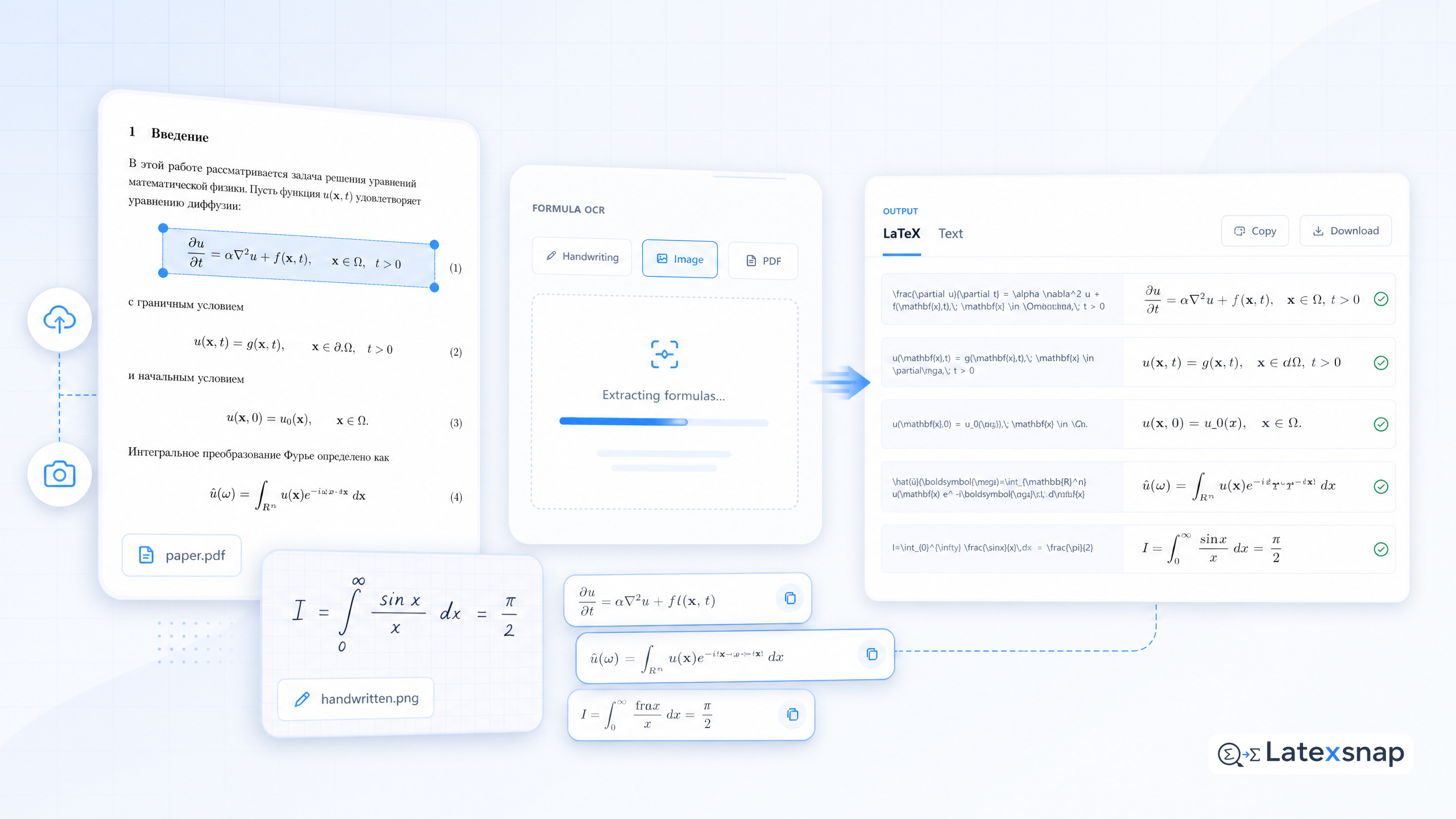Cropped equation image beside editable LaTeX output.